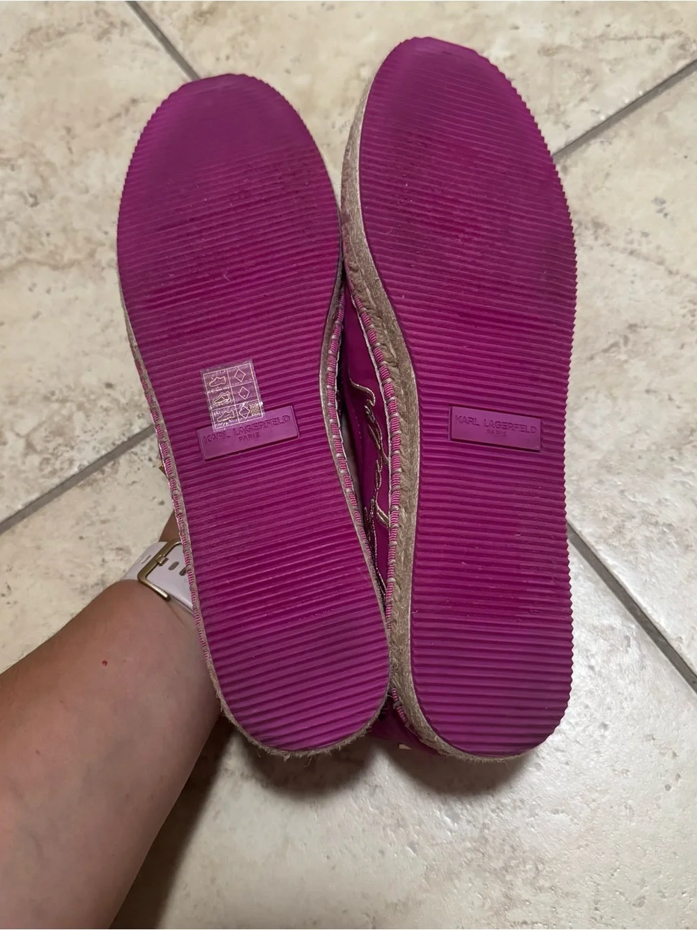 Karl Lagerfeld Fuchsia Slip-On Espadrilles with Enamel Charms
